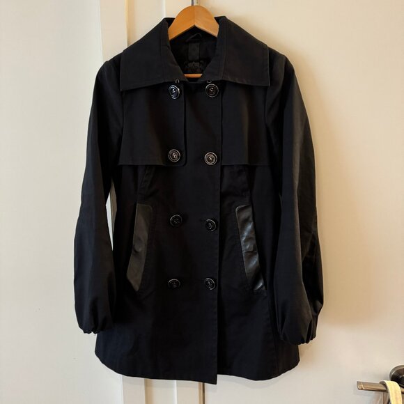 MACKAGE black trench peacoat with bell sleeve leather detail size Medium - Picture 1 of 16